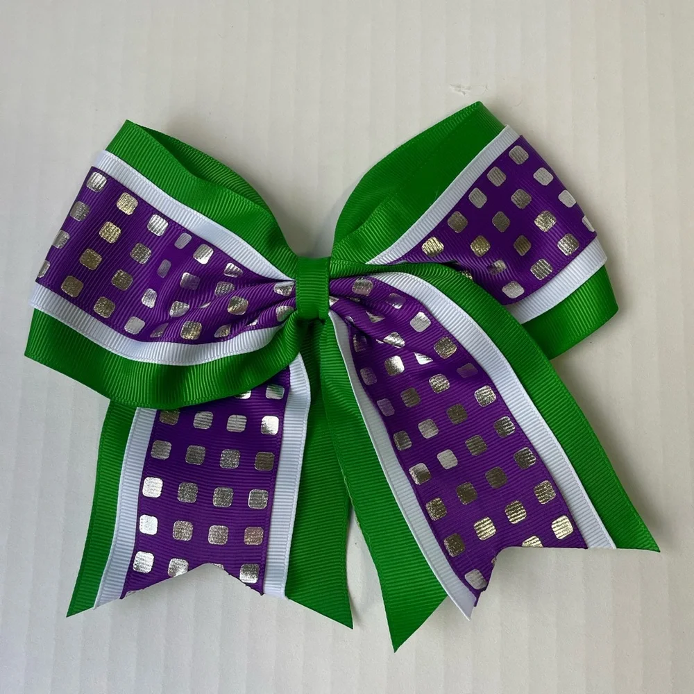 6 Piece 7” and 6”  inch Pony Tail Cheer Bows Chevron Glitter Polka Dot Checkered